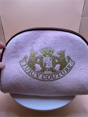Juicy Couture Light Pink Plush Cosmetic Case with Gold Crest